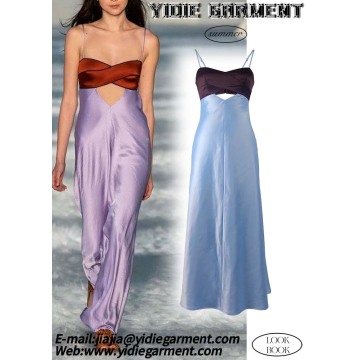 Two Tone Backless Corset Satin Halter Maxi Dress