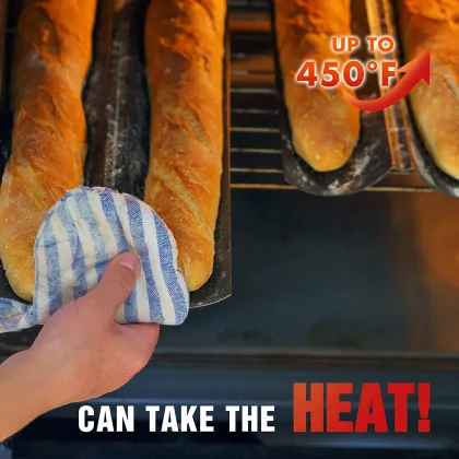 Nonstick Perforated Baguette Pans for Crisp Golden Brown Bread - 4 Loaves Bakery Tray