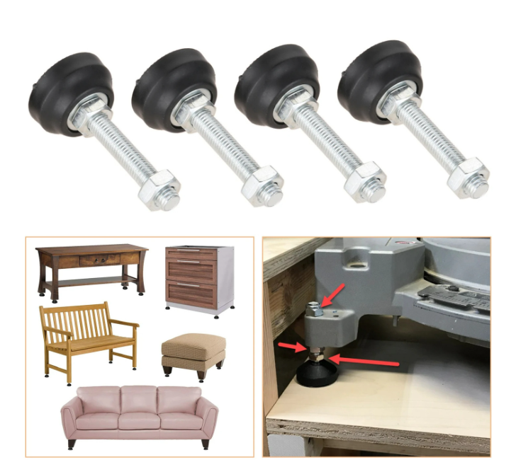 Adjustable Furniture Foot Thread Nylon Metal Glide Leveling Feet M8 M10 M12 (4)