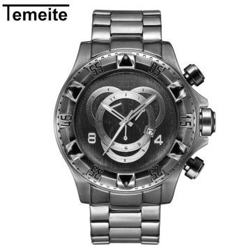 TEMEITE 52mm Retro Fashion Stainless Steel Quartz Watch