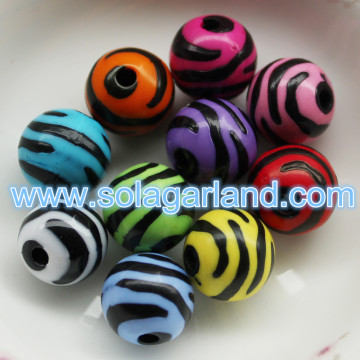 10/12/16/20MM Acrylic Round Striped Zebra Pony Ball Beads