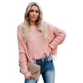 Women's V Neck Loose Knitted Sweater Long Sleeve