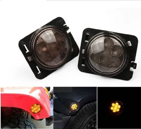 LED Side Maker lights for Jeep Wrangler Amber Front Fender Flares Parking Turn Lamp Bulb Indicator Lens
