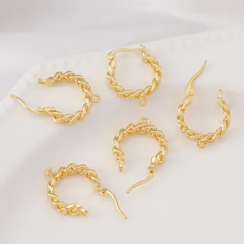 18K Gold Plated Brass Hip-Hop Chain Hollow Earrings for DIY Jewelry Making
