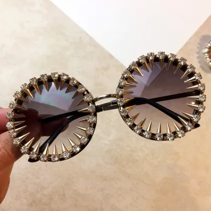 2022 Women's Luxury Crystal Brand Vintage Round Diamond Sunglasses