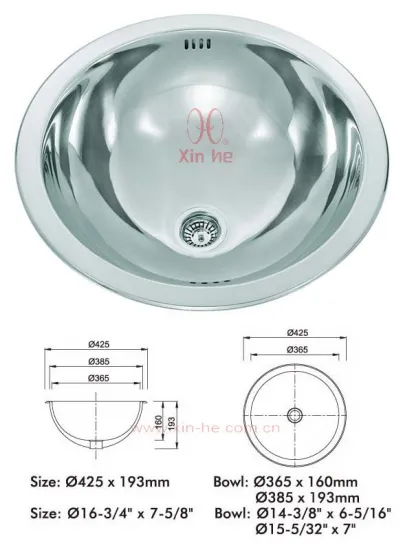 stainless steel single round sink bowl