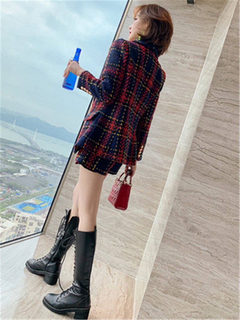 Vintage Tweed Double-breasted Suit Jacket + High-waisted A-line skirt for women Winter New