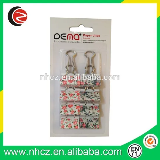 25MM Hot Sale Flower Printed Binder Clips Blister Card