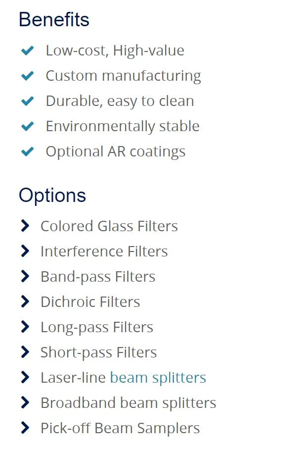 Optica Glass Bandpass/Notch/Color Glass/Polarized/Fluorescent Filter