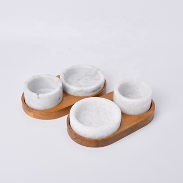 Marble Sugar, Salt, Pot, and Pepper Kitchenware Set with Wooden Base: Mini Salt and Pepper Shakers and Spice Jars Collection
