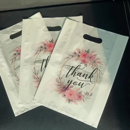 Custom Green Thank You Bags - Printed Single-Layer Plastic Shopping Bags for Clothing