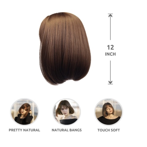 Aisi Hair Heat Resistant Fiber Straight Short Hair Bob Wigs with Neat Bangs Grey Mixed Black Short Bob Wigs for Women