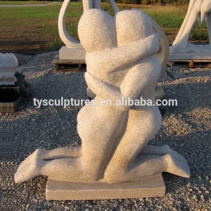 Abstract figure carved granite figures statue stone romantic kissing couple sculpture