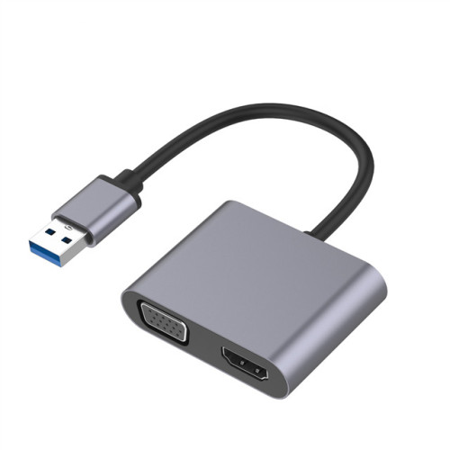 USB 2-en-1 a VGA+HD-MI+3.5 Converter de audio