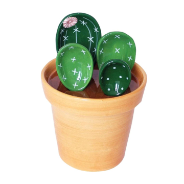 Cute Small Cactus Measuring Spoons Set with Cup Holder for Milk Powder and Sugar