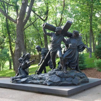 Bronze stations of the cross sculpture