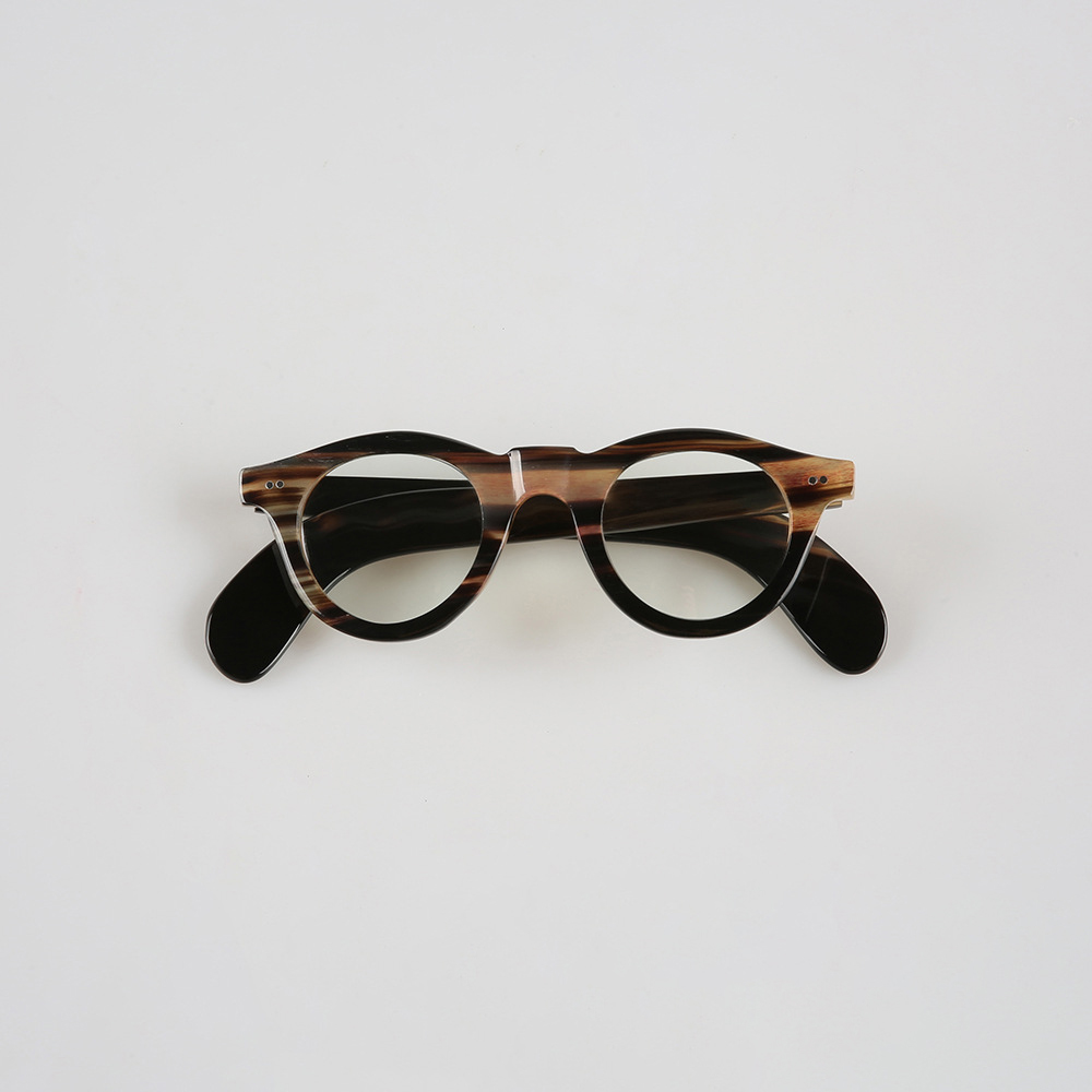 Rivet Round Buffalo Horn Optical Eyeglasses Frame