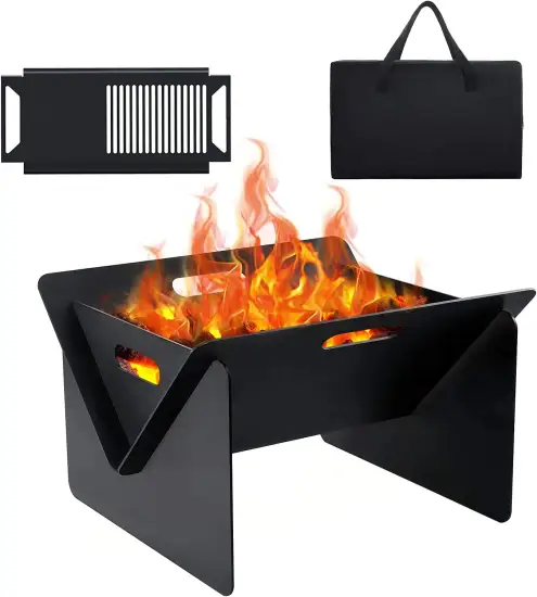 Portable Outdoor Patio BBQ Grill: Rectangular Metal Fire Pit and Folding Flat Pack Design