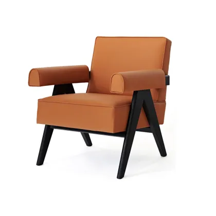 Modern Simple Solid Wood Leather Art Single Chair for B&B Leisure
