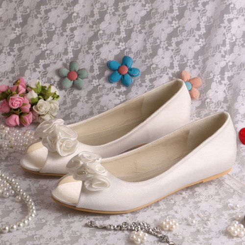 Flower Bridal Ballet Flats Peep Toe