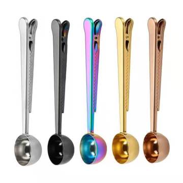 Custom Espresso Coffee Spoon with Bag Clip - 2 in 1 Milk Powder Measure and Sealer