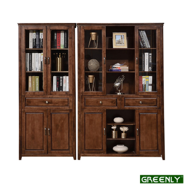 American Style Solid Wood Bookcase with Glass Doors