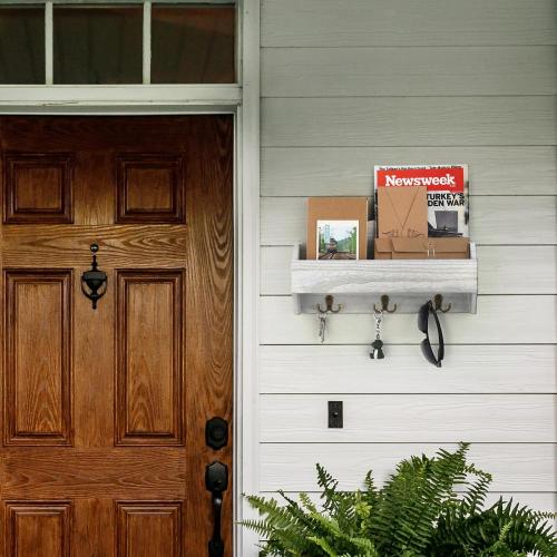 Wood Entryway Shelf with 3 Metal Key Hooks