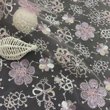 Pink-series Inflorescence Sequin Embrodiery Farbic
