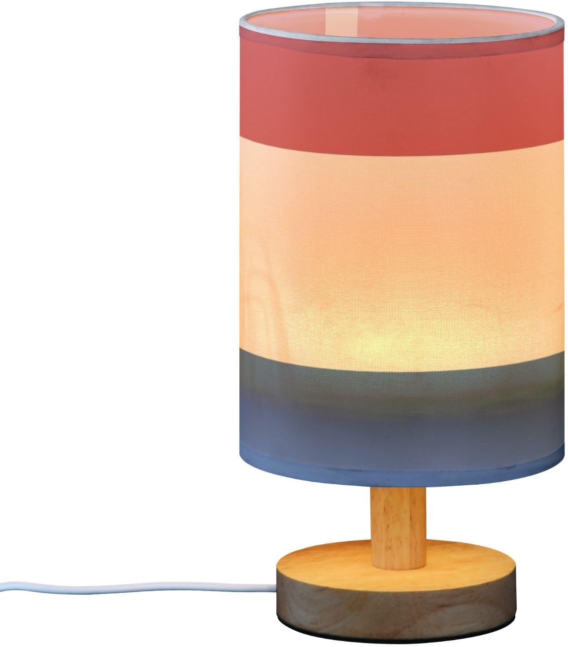 T250918 Wooden base table lamp printed fabric shade (4)