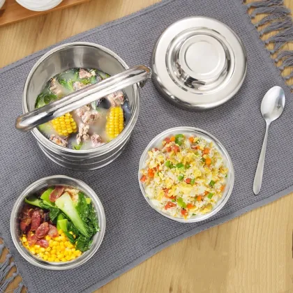 Stainless Steel Vacuum Insulated Lunch Box - Hot Food Flask Tiffin Carrier