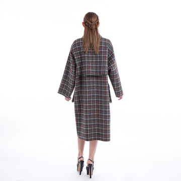 Chequered double-breasted cashmere overcoat