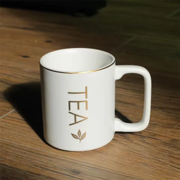 Ceramic Coffee Mug with Gold Rim - 350ml, Modern Simple Design for Home, Shop, Office