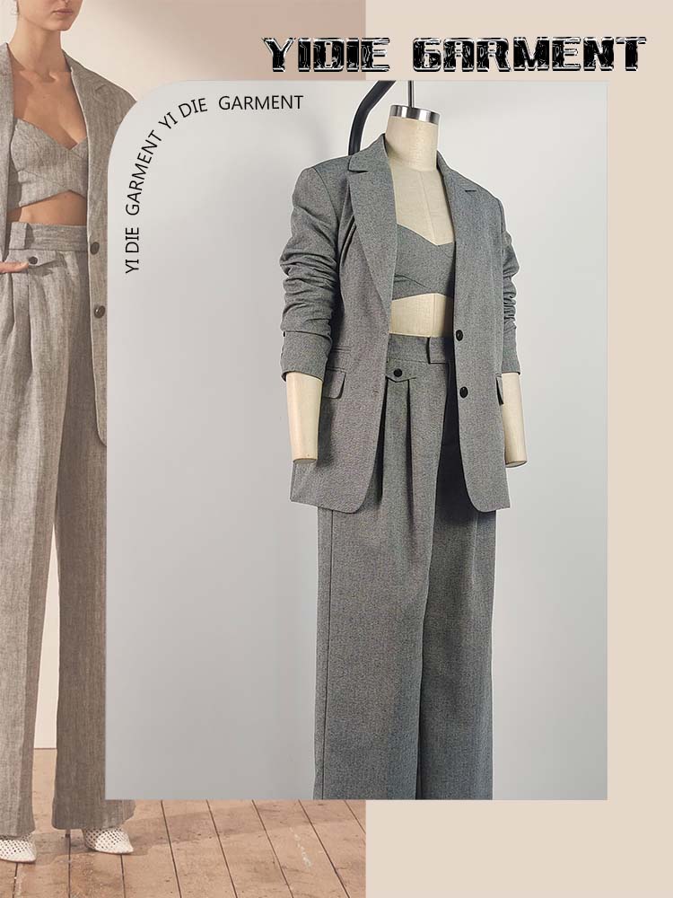 Doubel Breasted Long Sleeve Oversized Linen Suit Blazer