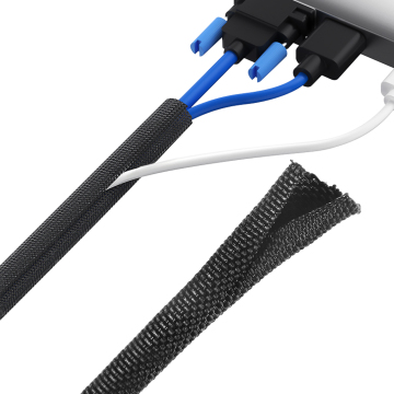 Black Expandable Nylon Cable Sleeve for Pet Proofing - 1 Inch Self-Extinguished Loom