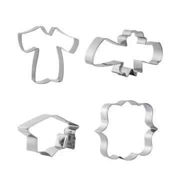 Graduation Theme Cookie Cutters Set: Stainless Steel Molds for Graduation Cap, Gown, and Diploma Designs
