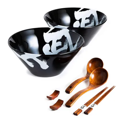 Ceramic Japanese Ramen Bowl Set with Accessories