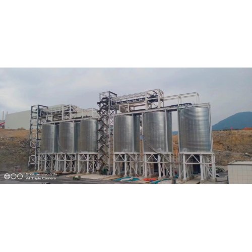 Baumaterial-Lagersilo-Bau-Zuschlagstoff-Stahl-Lagersilo