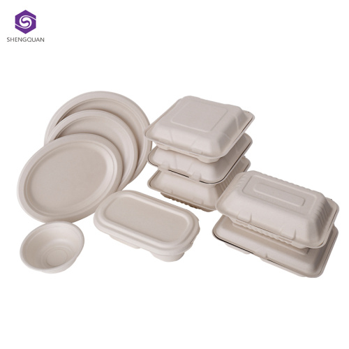 Bio degradable disposable bagasse takeaway fast food packaging biodegradable to go containers food take out box for lunch