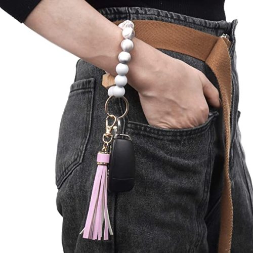 Silicone Key Ring Bracelet Beaded Wristlet Tassel