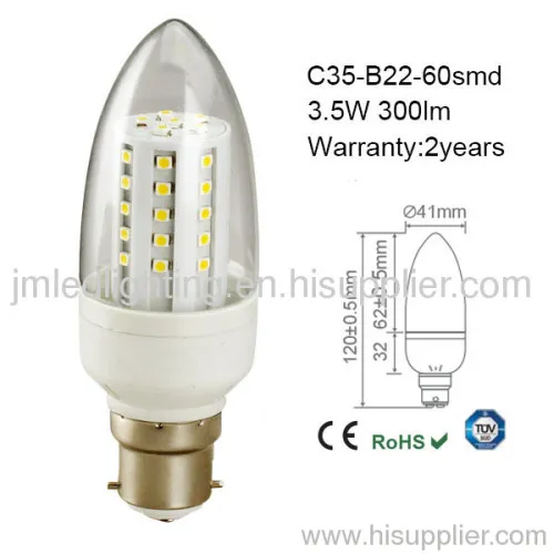 C35 Led Candle Lamp B22 3.5w 300lm Clear 60 Smd 