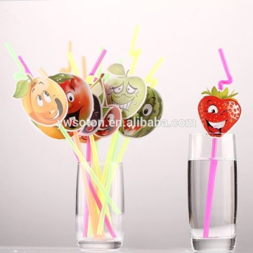 Fruit Happy Face Plastic Party Bar Weeding Creative Drinking Straw Dispoable Straws Smiley Expression Funny Drinking Straws