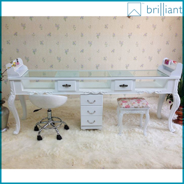 1705-2 Beauty wood with glass nail salon furniture table/manicure table t for 2 meter , 3 seats