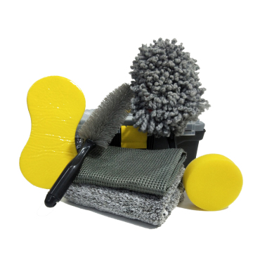 7Pcs Car Cleaning Tool Kit: Sponge Mitts, Towels, and Wheel Brushes for Auto Care
