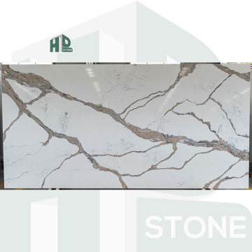 White Artificial Calacatta Quartz Slab for Kitchen Countertops