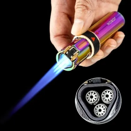 JOBON Triple Torch Lighter Windproof Gas Flint Lighter Refill Jet Flame Fire Metal Spray Gun Kitchen Pipe Cigar Lighter Gadgets