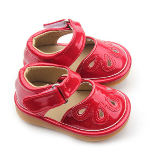 Sapatos Squeaky de Couro Vermelho Quente