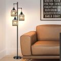 Wire cage with hemp rope shade floor lamp