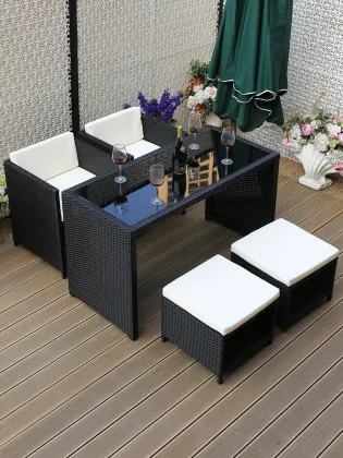 PE Rattan Centro Center Glass Top Coffee Table with Stool