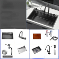 Rainfall Digital Display Kitchen Sink: Stainless Steel Single-Basin Kitchen Faucet