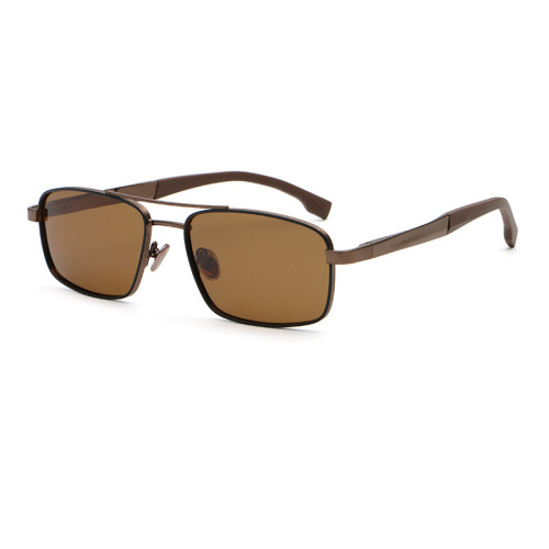 Double Bridge Rectangular Metal Pilot Sunglasses Men